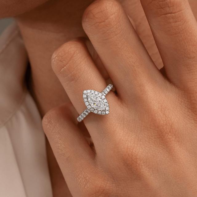 0.70 Ct Diamond Marquise Platinum Maya Petite Halo Engagement Ring