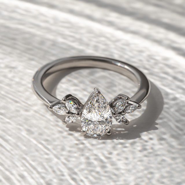 1.00ct Adriana Platinum Cluster Engagement Ring Pear Lab Diamond