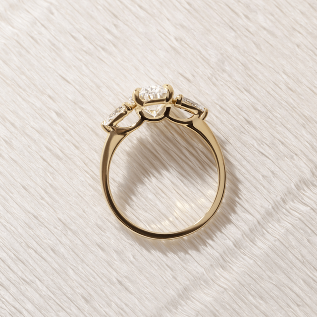 2.00ct Vivian Yellow Gold Trilogy Engagement Ring Oval And Pear Lab Diamond