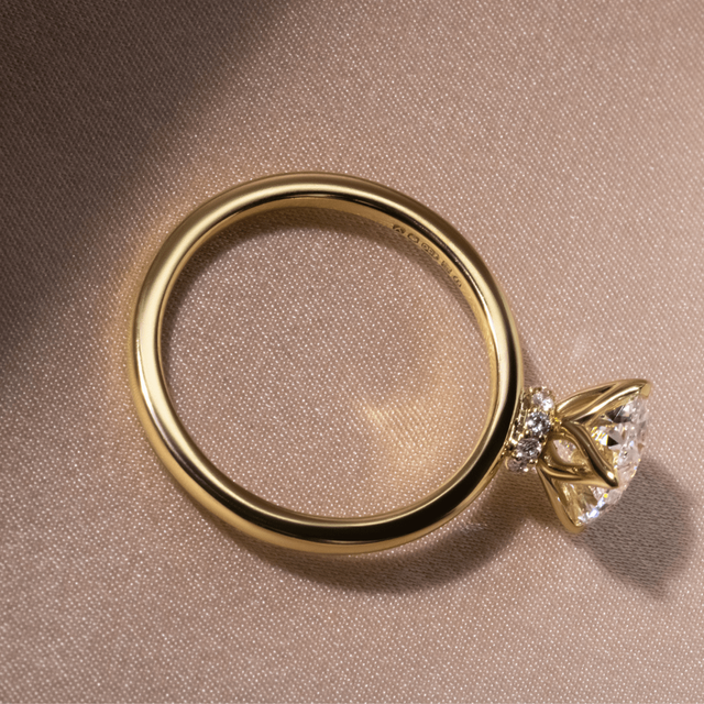 2 Carat Lab Grown Oval Cut Diamond Yellow Gold Jennifer Solitaire Hidden Halo Engagement Ring