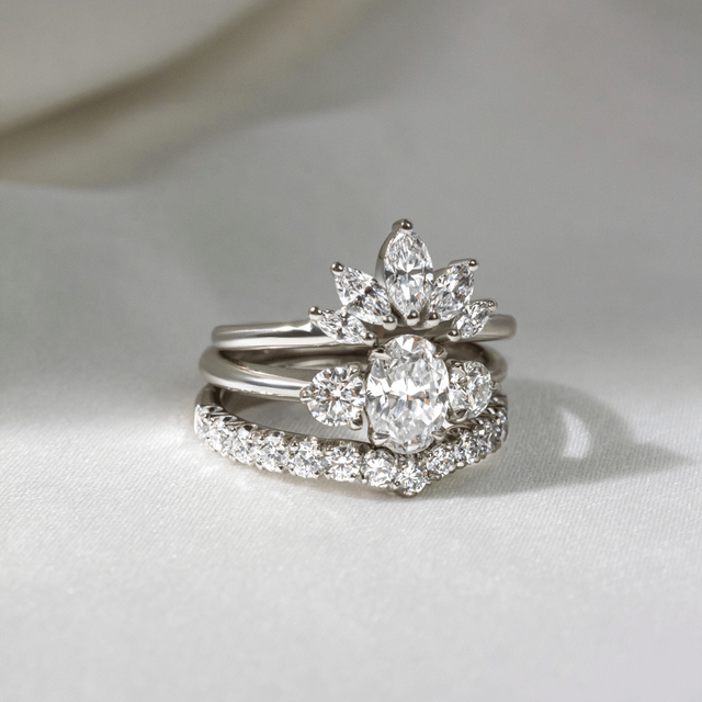 0.80ct Trinity Platinum Trilogy Engagement Ring Oval Lab Diamond