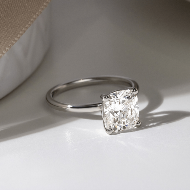 Platinum Solitaire Engagement Ring Cushion Lab Diamond, Chelsea  - 1.70ct