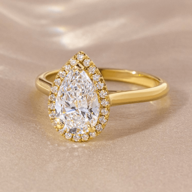 2.00ct Ava Yellow Gold Halo Engagement Ring Pear Lab Diamond
