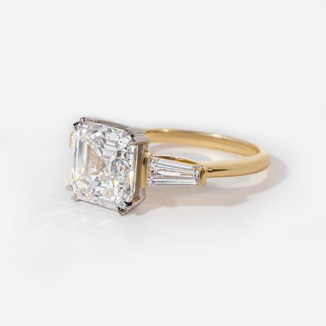 Lab Grown Square Emerald Cut Diamond Yellow Gold Engagement Ring- 3.70ct