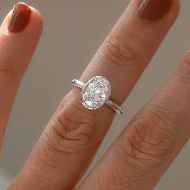 1.50ct Chloe Platinum Lab Grown Oval Bezel Engagement Ring