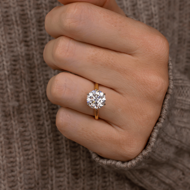 3 Carat Lab Grown Round Cut Diamond Two Tone Yellow Gold Solitaire 6 Prong Engagement Ring