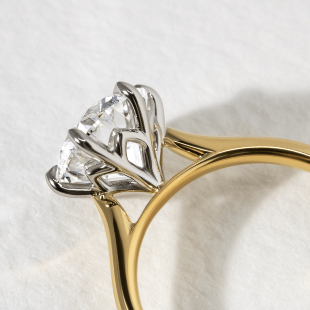 3 Carat Lab Grown Round Cut Diamond Two Tone Yellow Gold Solitaire 6 Prong Engagement Ring