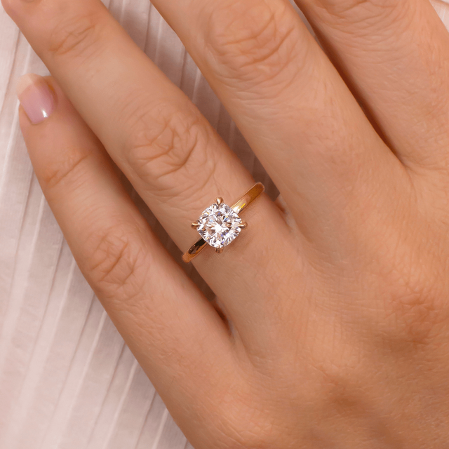 Kate Yellow Gold Solitaire Hidden Halo Engagement Ring Cushion Diamond - 1.50ct