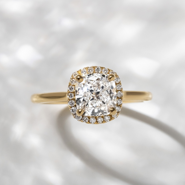 2.00ct Ava Yellow Gold Lab Grown Cushion Halo Engagement Ring