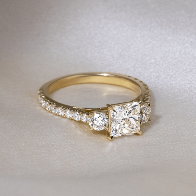 1.30ct Lab Grown Princess Yellow Gold Gwen Trilogy Engagement Ring