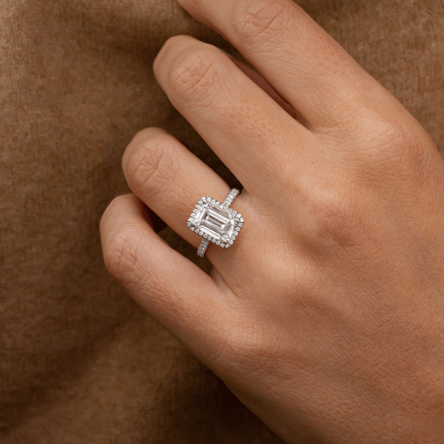 2.78ct Lab Grown Emerald Platinum Maya Halo Engagement Ring