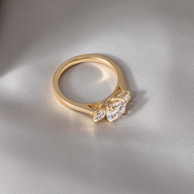 1.00ct Rohini Yellow Gold Trilogy Engagement Ring Round Lab Diamond