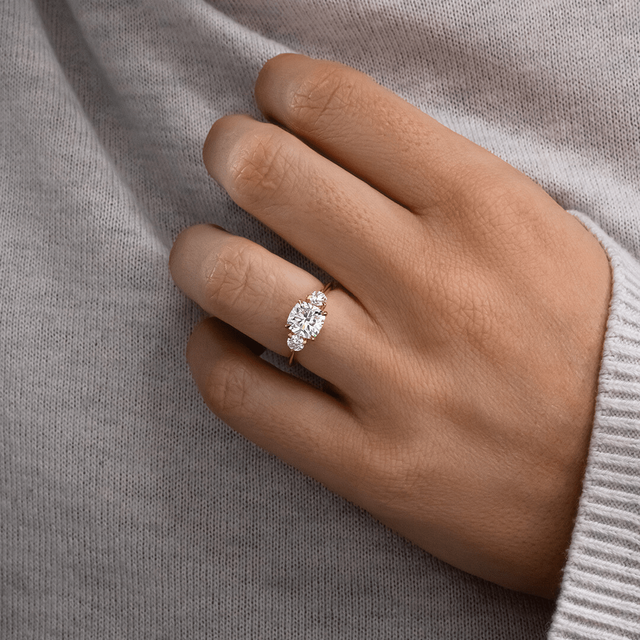 1.50ct Trinity Yellow Gold Trilogy Engagement Ring Cushion Lab Diamond