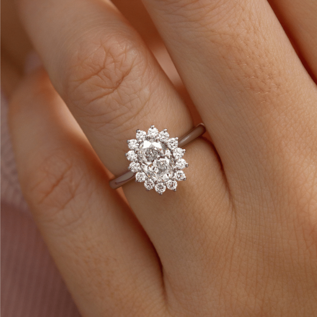 1.20ct Diana Platinum Cluster Engagement Ring Oval Lab Diamond