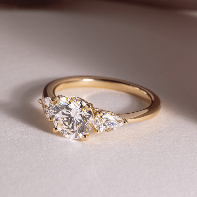 1.40ct Vivian Yellow Gold Round Lab Diamond Trilogy Engagement Ring
