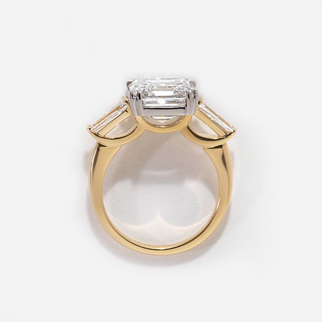 Lab Grown Square Emerald Cut Diamond Yellow Gold Engagement Ring- 3.70ct