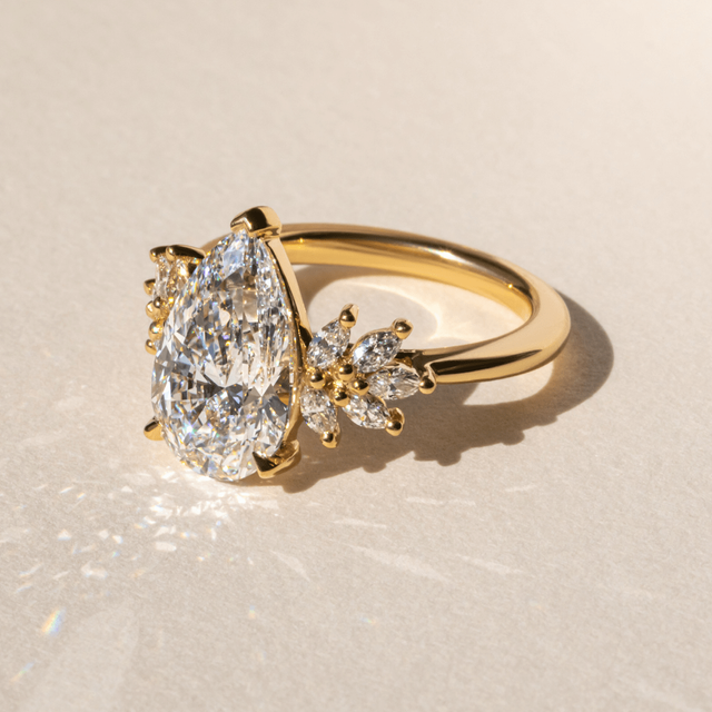 4.00ct Anastasia Yellow Gold Trilogy Engagement Ring Pear And Marquise Lab Grown