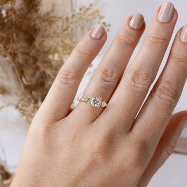 1.30ct Lab Grown Princess Yellow Gold Gwen Trilogy Engagement Ring