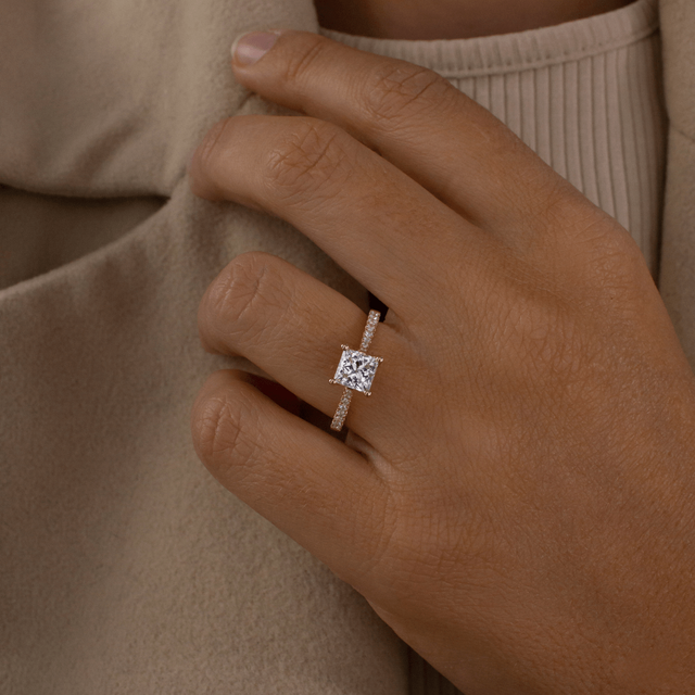 Kayla Rose Gold Flower Engagement Ring Princess Lab Diamond - 1.00ct