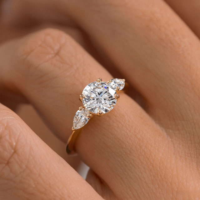 1.40ct Vivian Yellow Gold Lab Grown Round Trilogy Engagement Ring