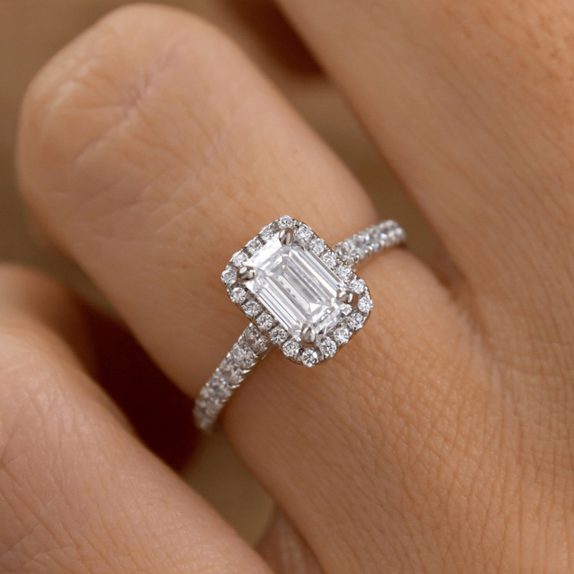 0.90ct Lab Grown Emerald Platinum Maya Halo Engagement Ring