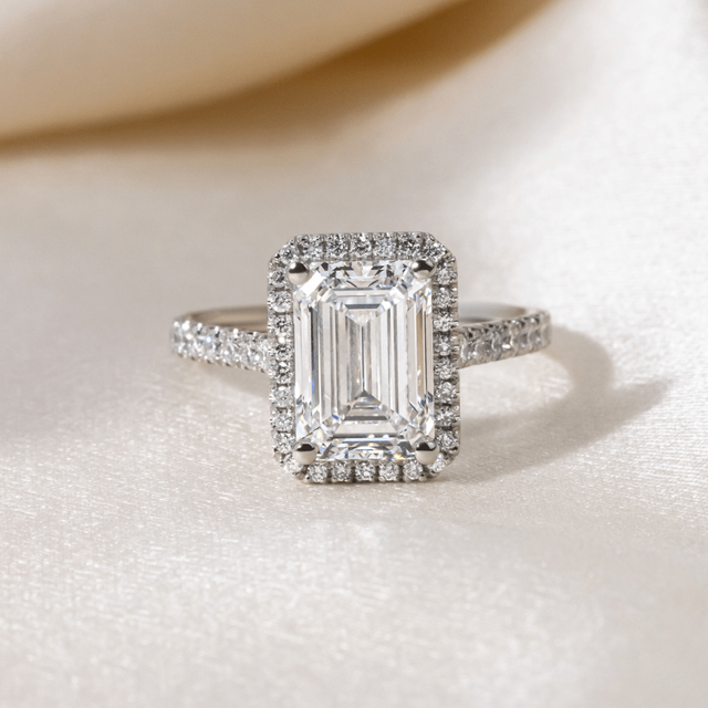 2.78ct Lab Grown Emerald Platinum Maya Halo Engagement Ring