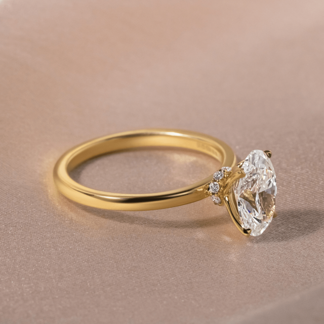2 Carat Lab Grown Oval Cut Diamond Yellow Gold Jennifer Solitaire Hidden Halo Engagement Ring