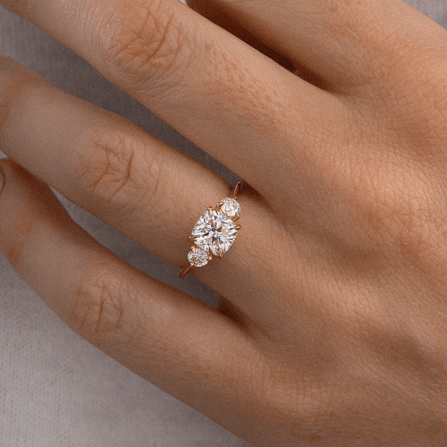 1.50ct Trinity Yellow Gold Trilogy Engagement Ring Cushion Lab Diamond