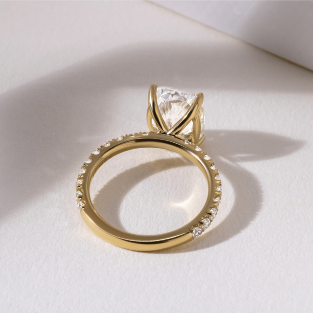 3.00 Carat Lab Grown Elongated Cushion Cut Diamond Yellow Gold Engagement Ring
