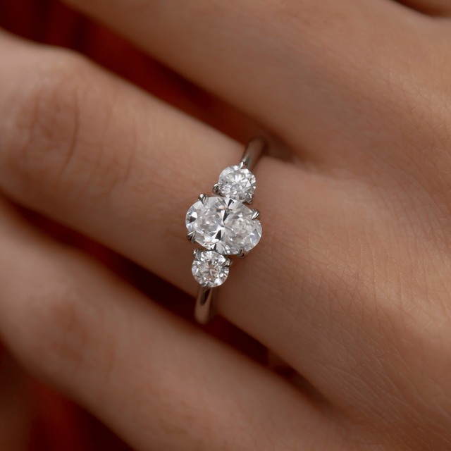 0.80ct Trinity Platinum Trilogy Engagement Ring Oval Lab Diamond