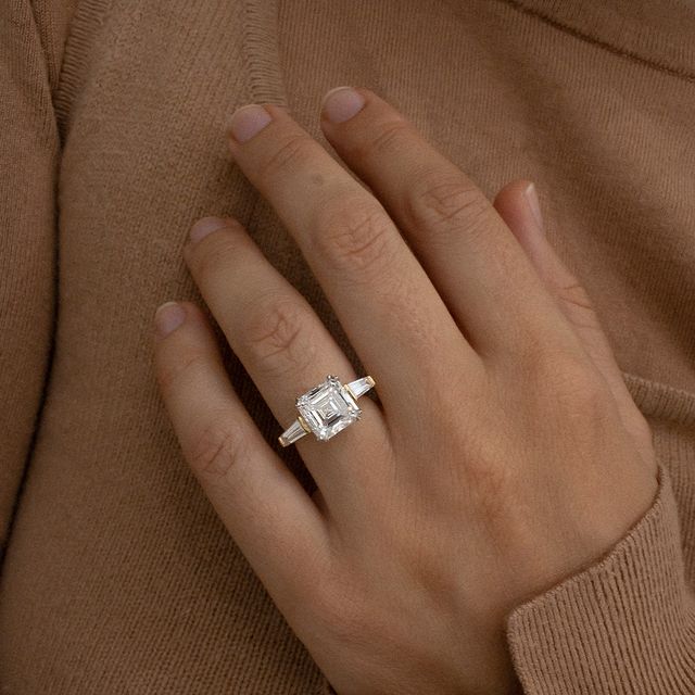 Lab Grown Square Emerald Cut Diamond Yellow Gold Engagement Ring- 3.70ct
