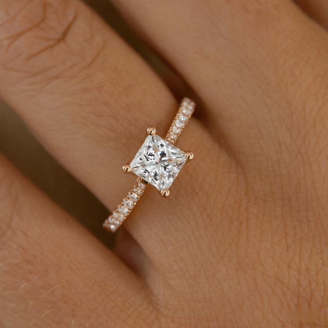 Kayla Rose Gold Flower Engagement Ring Princess Lab Diamond - 1.00ct