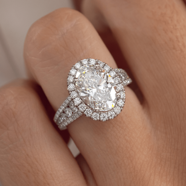 Luz Del Sol Platinum Halo Engagement Ring Oval Lab Diamond - 3.50ct