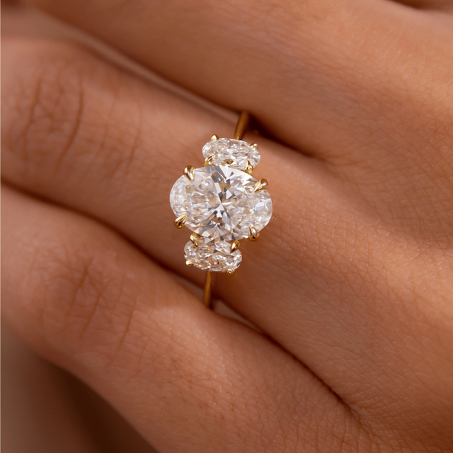 1.50ct Cairo Yellow Gold Trilogy Engagement Ring Oval Lab Diamond