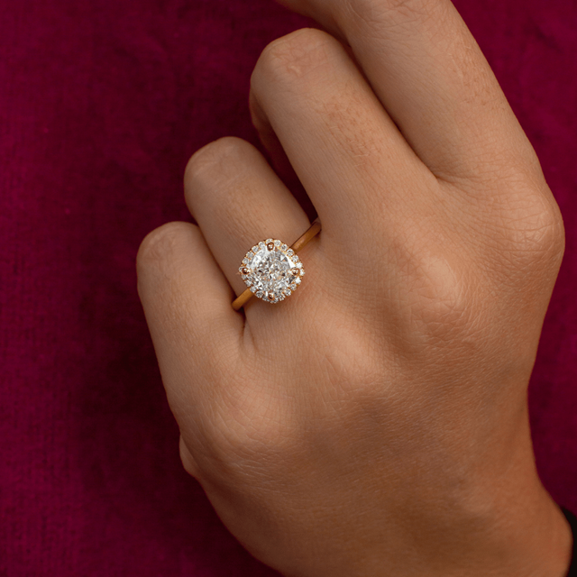 2.00ct Ava Yellow Gold Lab Grown Cushion Halo Engagement Ring