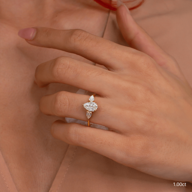 Vivian Yellow Gold Trilogy Engagement Ring Pear Diamond - 1.00ct