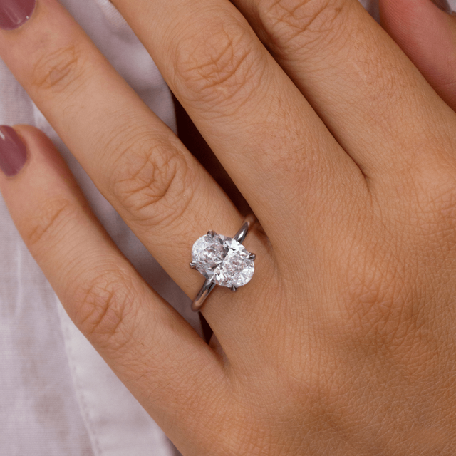 2 Carat Lab Grown Oval Cut Diamond Platinum Flower Solitaire Engagement Ring