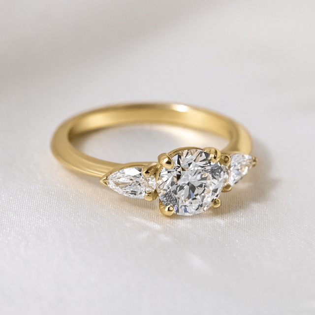 1.40ct Vivian Yellow Gold Lab Grown Round Trilogy Engagement Ring