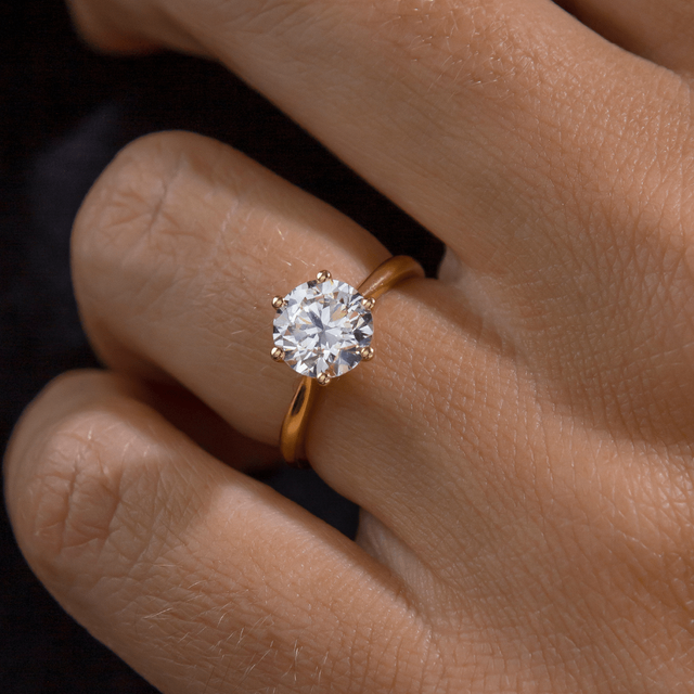 1.50ct Bespoke Petal Solitaire Round Lab Diamond Yellow Gold Solitaire Engagement Ring