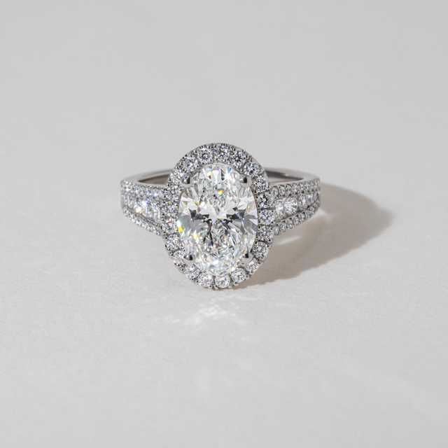 Luz Del Sol Platinum Halo Engagement Ring Oval Lab Diamond - 3.50ct