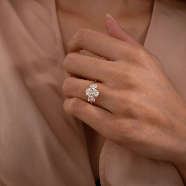 1.50ct Cairo Yellow Gold Trilogy Engagement Ring Oval Lab Diamond