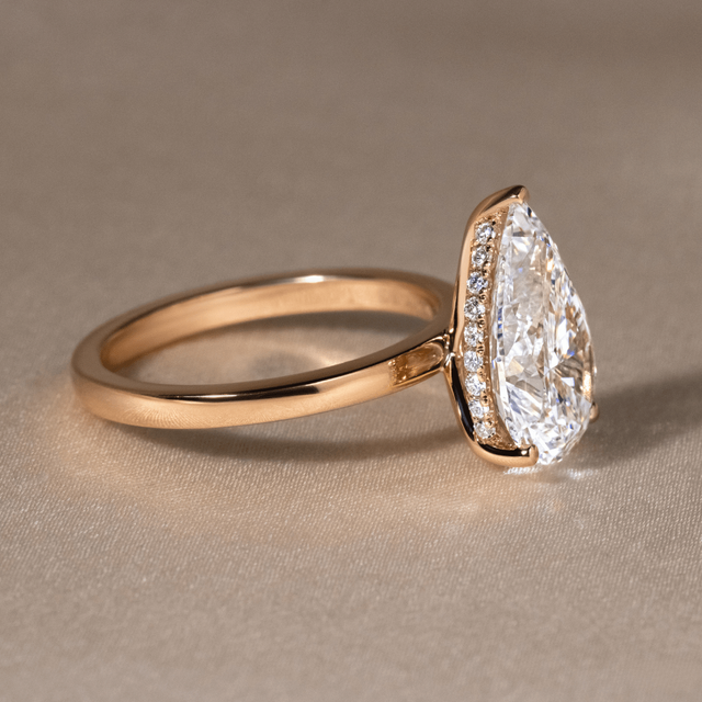 3 Carat Lab Grown Pear Shaped Diamond Rose Gold Kate Solitaire Hidden Halo Engagement Ring