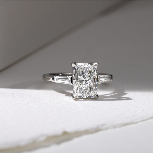 2.50ct Kenzo Platinum Trilogy Engagement Ring Radiant Lab Diamond