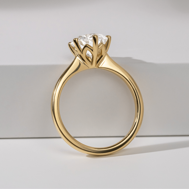 1.50ct Bespoke Petal Solitaire Round Lab Diamond Yellow Gold Solitaire Engagement Ring