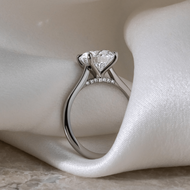 4 Carat Lab Grown Round Cut Diamond Platinum Damini Hidden Halo Engagement Ring