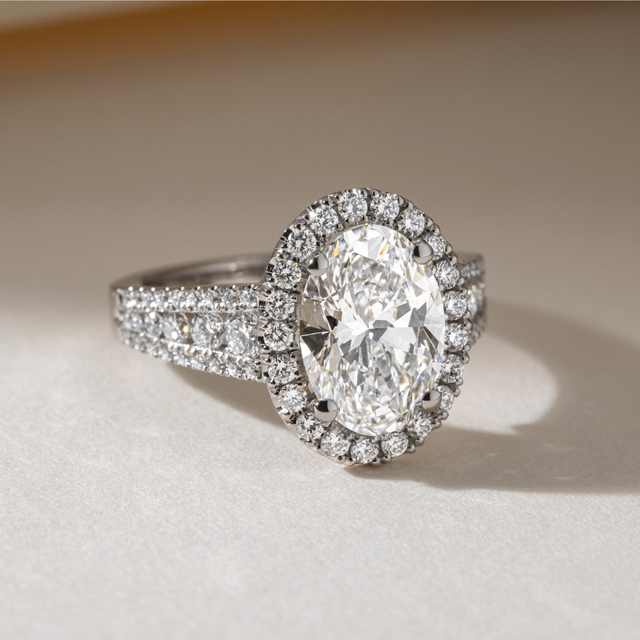 Luz Del Sol Platinum Halo Engagement Ring Oval Lab Diamond - 3.50ct