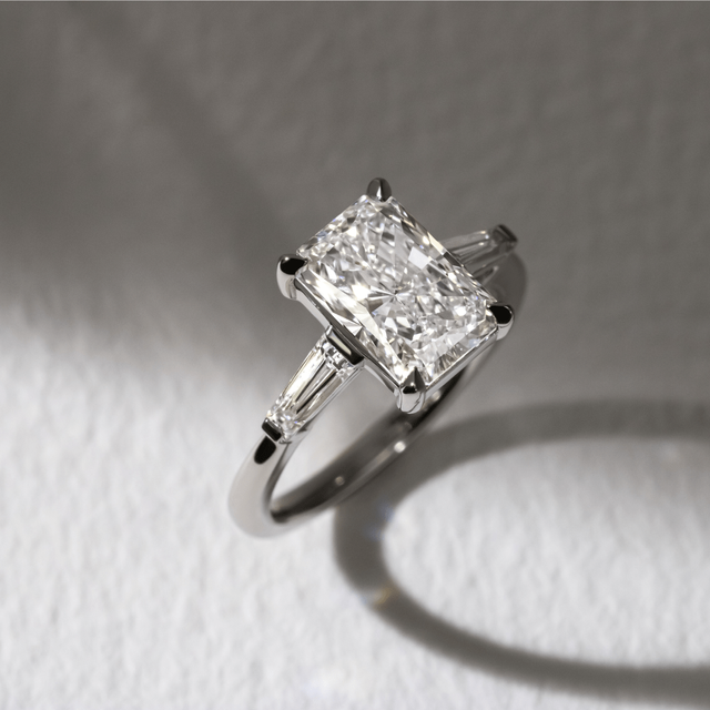 2.50ct Kenzo Platinum Trilogy Engagement Ring Radiant Lab Diamond
