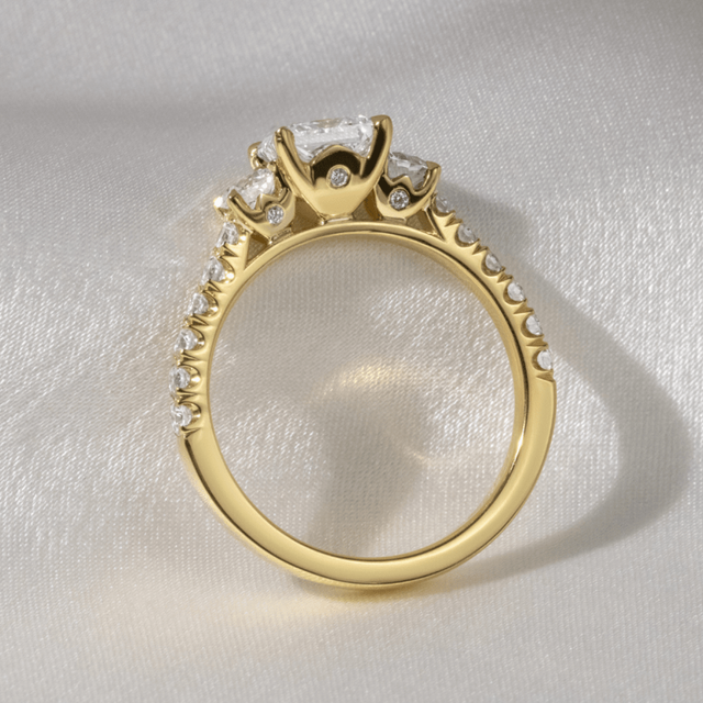 1.30ct Crown Yellow Gold Trilogy Engagement Ring Princess Lab Diamond