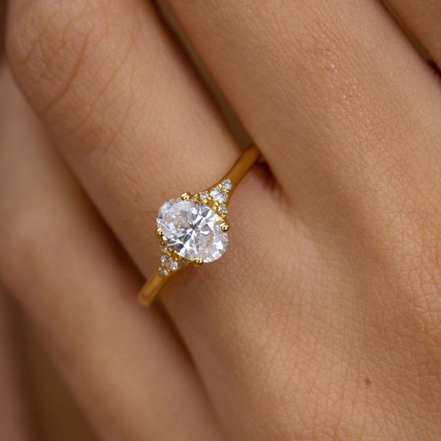 0.50 Ct Lab Grown Oval Yellow Gold Francis Trilogy Engagement Ring