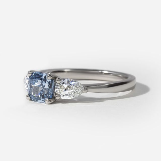 Lab Grown Cushion Vivian Trilogy Platinum Engagement Ring- 1.00ct